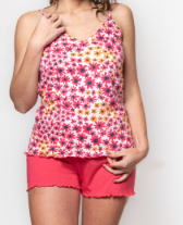 Rose pomme pyjama short marguerites rouges