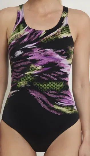 Docor maillot 1 pièce noir violet et vert