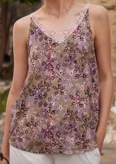 Janira top à bretelle maron à motifs