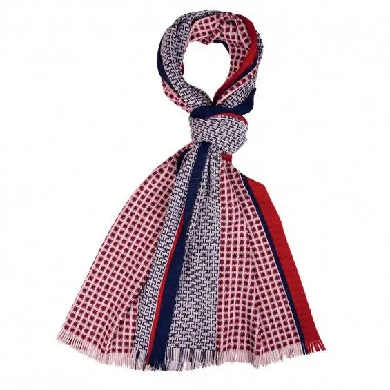 Echarpe bleu gris rouge