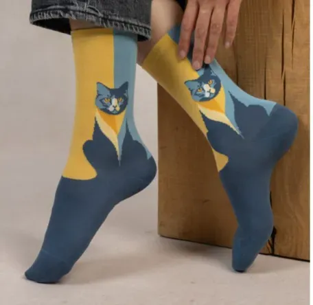 Bleu foret chausettes à motifs chat bleu et jaune