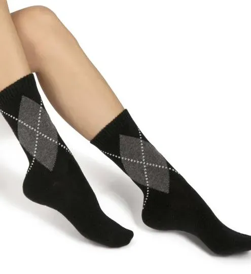 Chaussette laine et alpaga à motif losange foncée