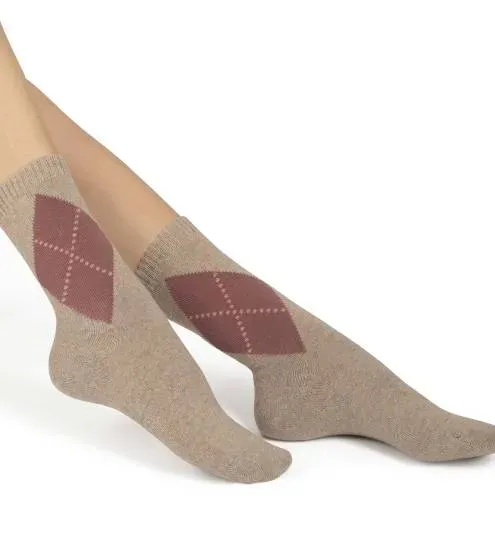 Chaussette laine et alpaga à motif losange