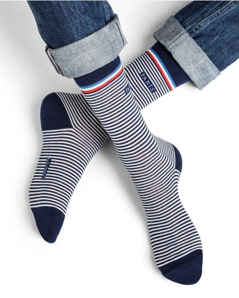 Chaussette bleu forêt à rayure