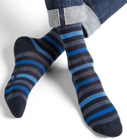 Chaussettes coton rayées marine et bleu
