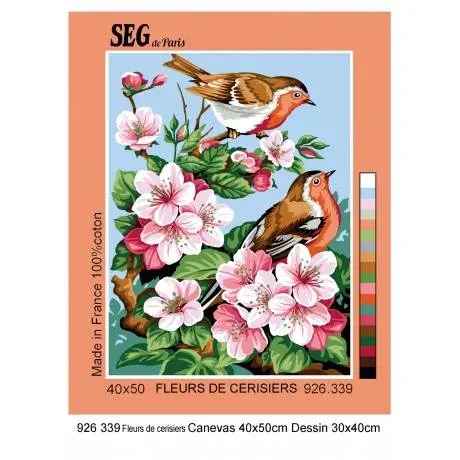 Canevas oiseaux et fleurs de cerisier