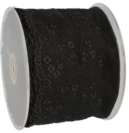 dentelle broder sur tulle noir