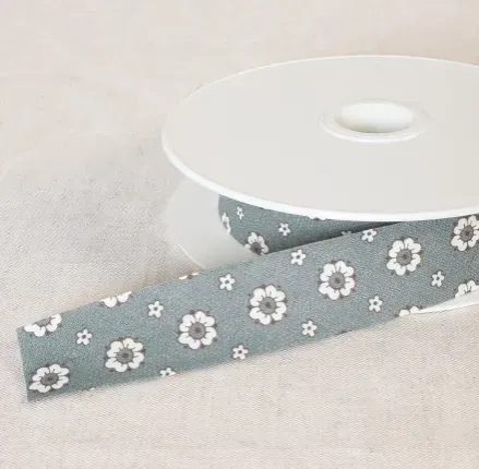 Biais à motif fleur kaki clair